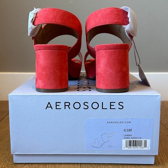 Aerosoles Camera Round-Toe Ankle-Strap Platform Sandals (Coral Suede) - Picture 14 of 16